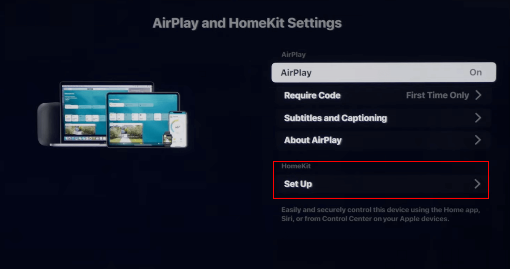 Click on Set Up to add Sony TV to Apple HomeKit