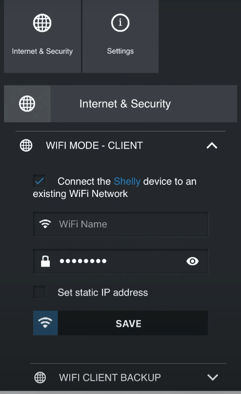 Shelly HomeKit - Enter the WiFi Credentials