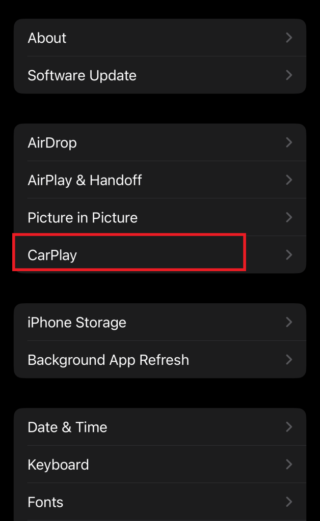 Access CarPlay on iPhone