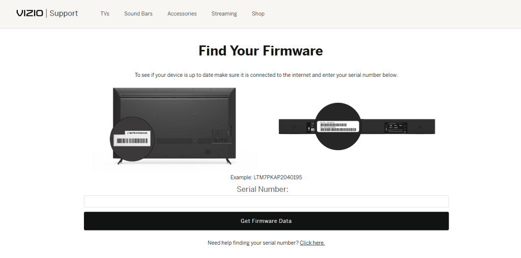 Enter your Vizio Soundbar Serial Number to Get Update