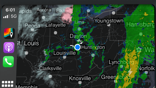 MyRadar Interface on Apple CarPlay