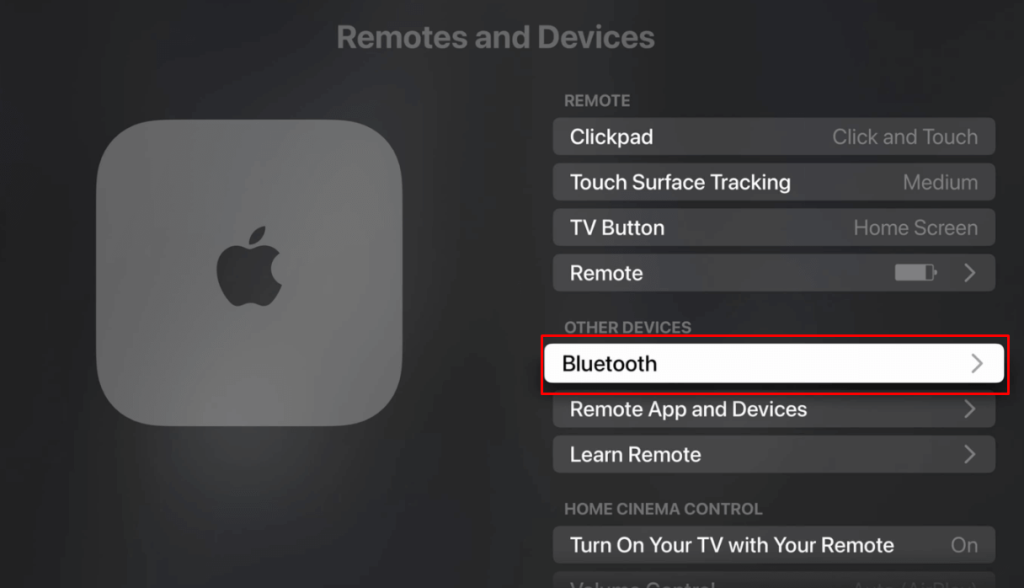 Select Bluetooth to Connect Apple TV to Soundbar