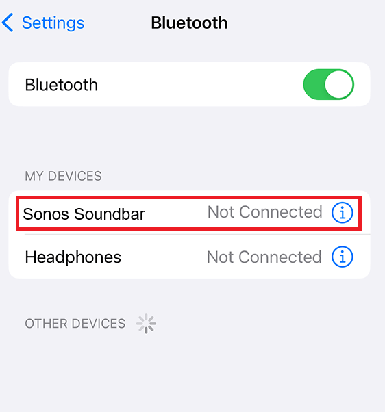 Enable Bluetooth on Mobile and Select Sonos