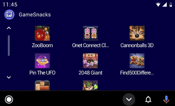 GameSnacks Interface on Android Auto