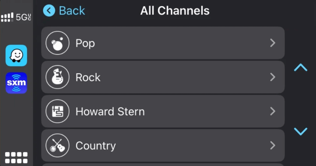 SiriusXM Interface on Apple CarPlay